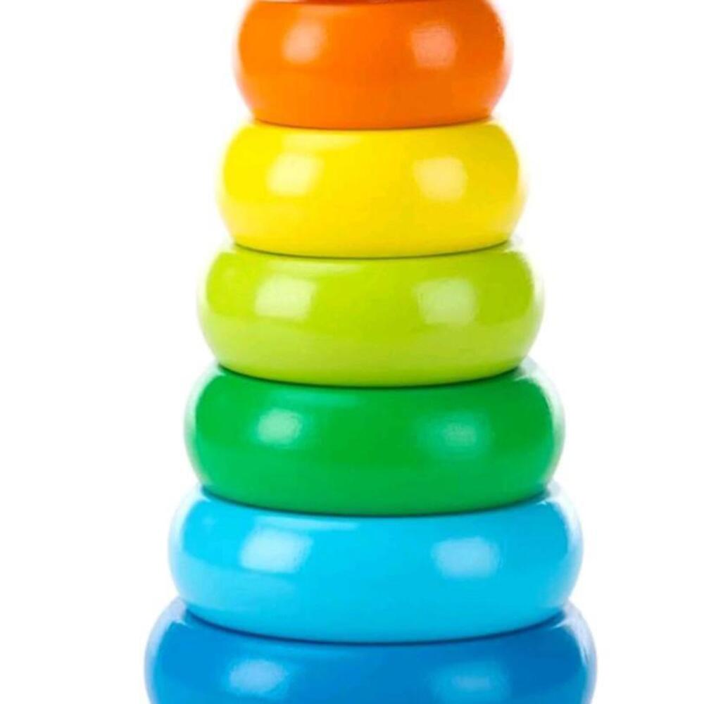Rainbow Stacker Wooden Ring Educational Toy - Wooden Rainbow Stacking Rings Baby